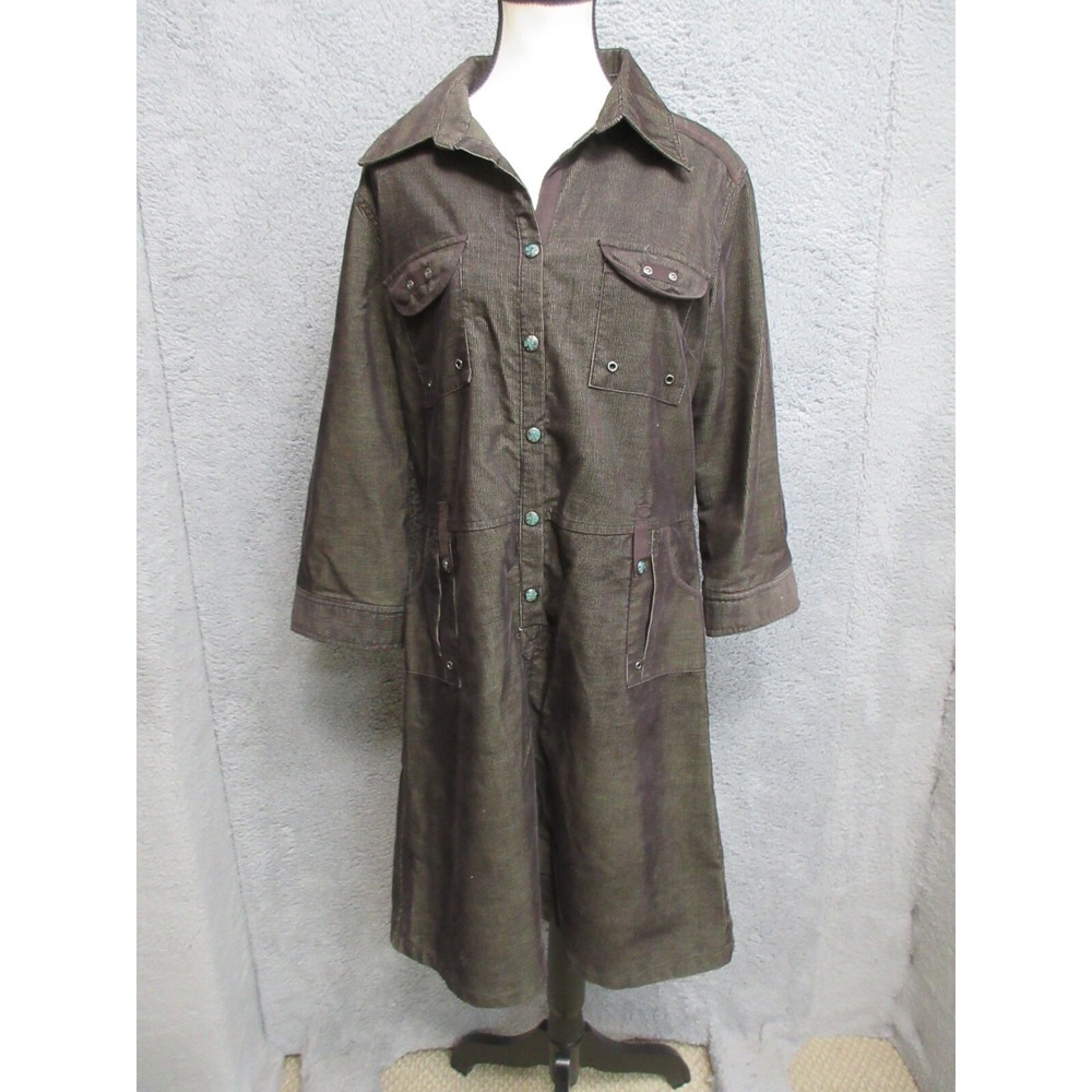 OXMO Utility Shirt Dress Women XL Black Button Front Pockets Militaryβ Safari